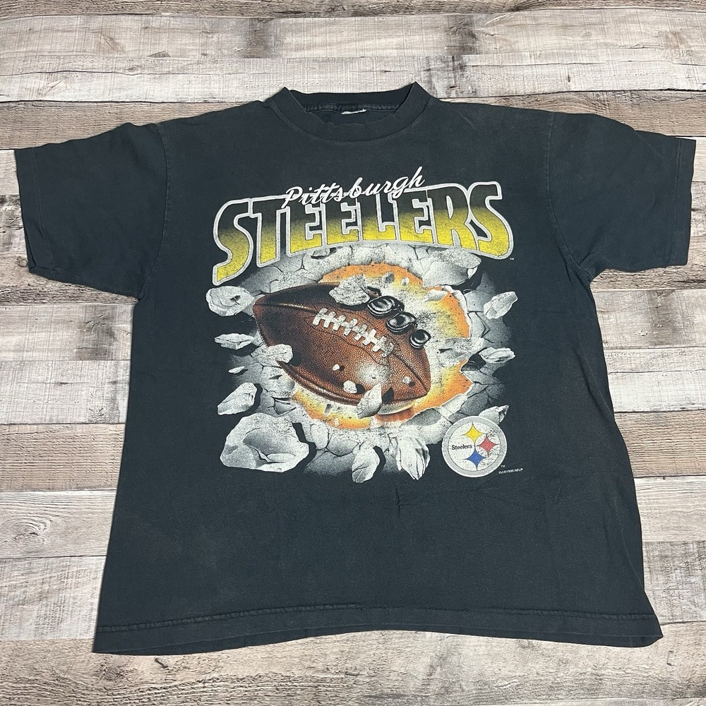 Pittsburgh Steelers Shirt Size Large Black Vintage 90s NFL Football Sportswear